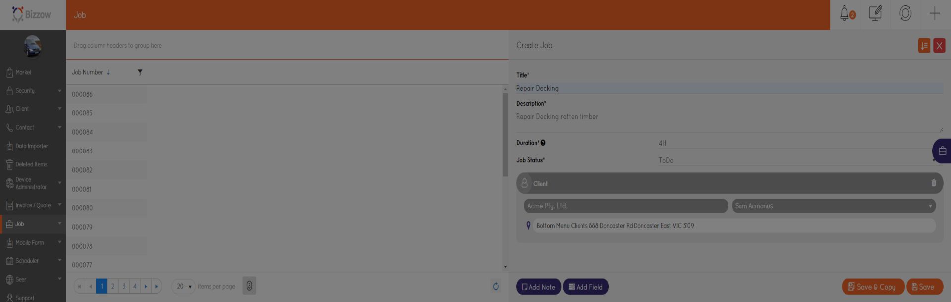 Bizzow Job Entry